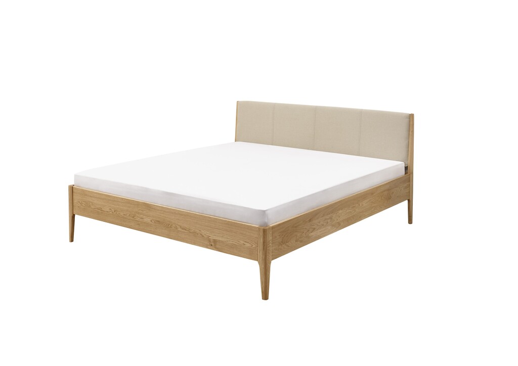 Komplettbett 1 Holzpur aus Wildeiche mit Stoffkopfteil, Metallfrei