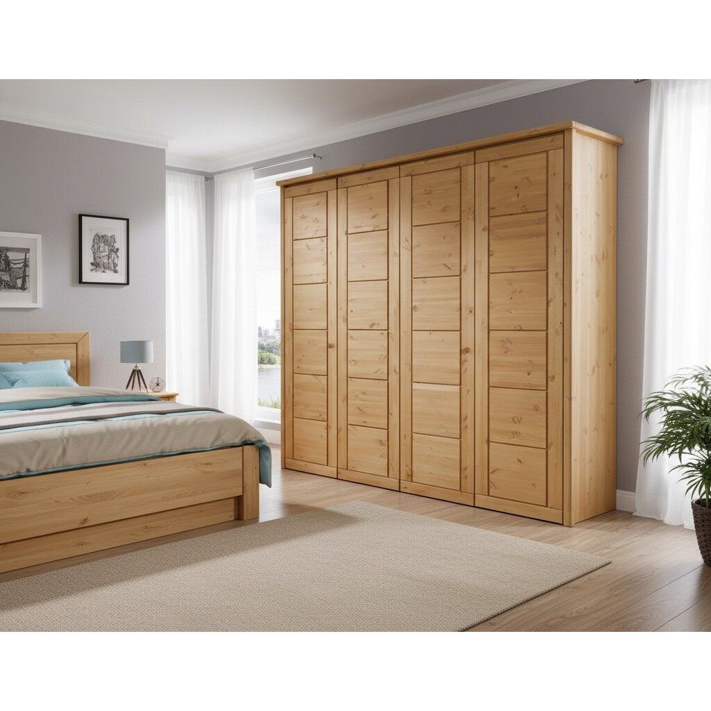 Kleiderschrank Vita mit Kassettenfront 4-türig, Kiefer Massiv Preview Image