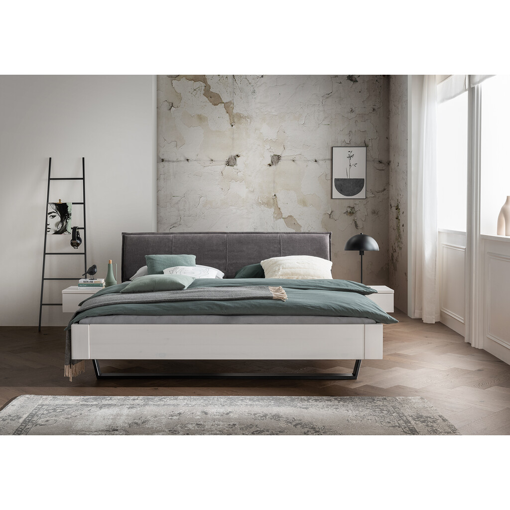 Komplettbett Kiel 4 aus Kiefer mit Metallkufe und Stoffkopfteil Bild 2