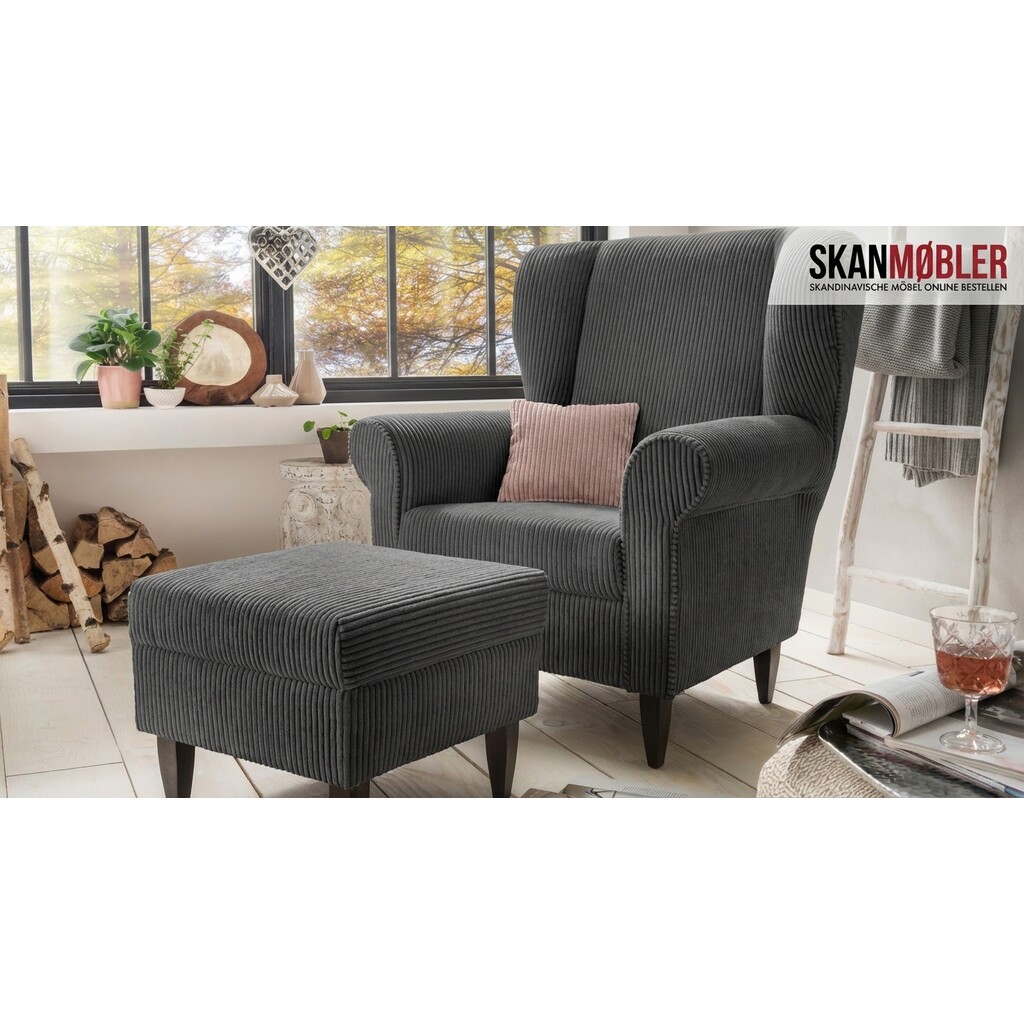 Solitär Ohren-Sessel mit Hocker Edmondo aus Cord Bild 3