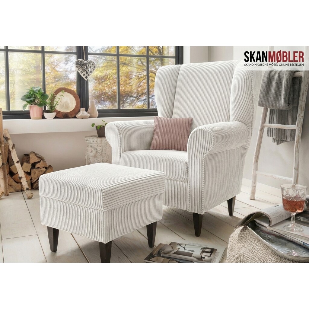 Solitär Ohren-Sessel mit Hocker Edmondo aus Cord Bild 4