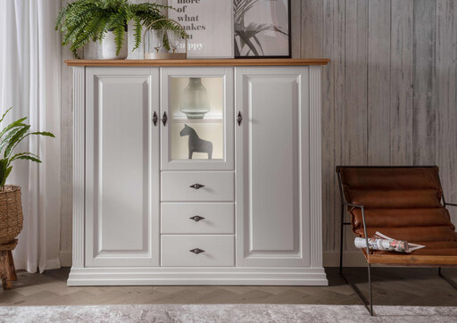Impressionen zu G&K Highboard II Alva aus massiver Kiefer und Eiche, Bild 1