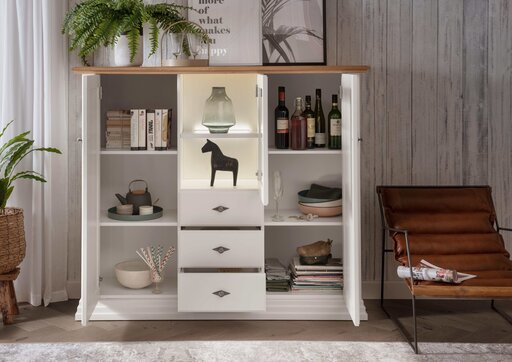 Impressionen zu G&K Highboard II Alva aus massiver Kiefer und Eiche, Bild 2