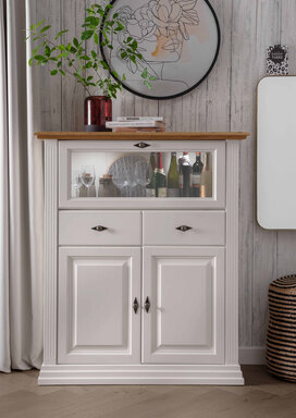 Impressionen zu G&K Highboard III Alva aus massiver Kiefer und Eiche, Bild 1