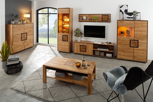 Impressionen zu G&K Highboard Vejers III, Wildeiche Massiv, Hirnholz, Bild 1