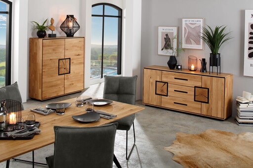 Impressionen zu G&K Highboard Vejers III, Wildeiche Massiv, Hirnholz, Bild 2