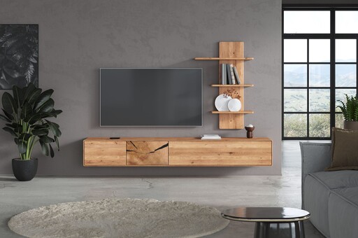 Impressionen zu G&K Wandboard mit 3 Böden Herning Wildeiche mit Hirnholz Maserung, Bild 1