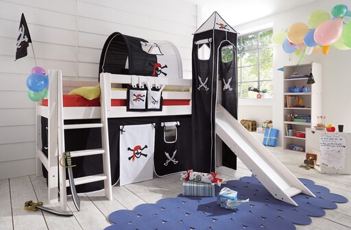 Impressionen zu INFANSKIDS Halbhochbett mit Absturzsicherung, Rutsche und schräger Leiter, Bild 1