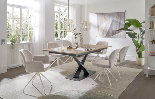 Impressionen zu TPT Auszieh-Esstisch GIZEH von – Wildeiche geölt & Schwarz – Skandinavisches Design, Bild 2