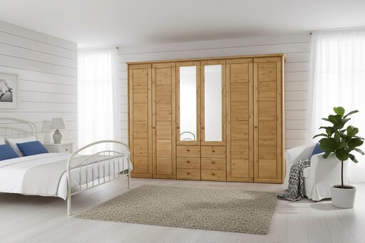 Impressionen zu Wohnglücklich Kleiderschrank Vita mit Kassettenfront 6-türig, 2 Spiegeltüren und 6 Schubladen, Bild 1
