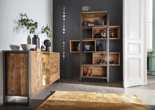 Impressionen zu Wohnglücklich Regal und Raumteiler Cayro aus Mangoholz, Bild 1