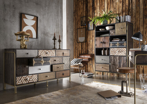 Impressionen zu Wohnglücklich Sideboard GOA aus Mangoholz und recycelten Althölzer, Bild 1
