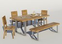 Baumkanten Esstisch mit Edelstahl Gestell Wildeiche Massivholz L 180 x H 76 x T 100 cm