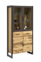 Alteiche Janne Vitrine furniert hoch 2 Holztüren, 2 Türen mit Glaseinsatz, 2 Schubkästen