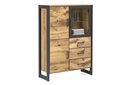 Alteiche Janne Vitrine furniert mit 3 Schubkästen 2 Holztüren, 1 Tür mit Glaseinsatz, Schubkästen