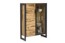 Alteiche Janne Vitrine furniert mit großer Glastür 1 Holztür, 1 Tür mit Glaseinsatz