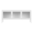 House Nordic Brisbane Stahl TV-Bank mit 3 Glastüren 130x40x55 cm, weiß