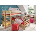 Bettkombination mit Mittelhochbett und Leiter, Etagenbett 217-413x110x140 cm, natur