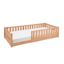 Kinder Bodenbett mit Rausfallschutz und Rollrost Bodenbett ohne Hausaufsatz, 90 x 200 cm, Buche