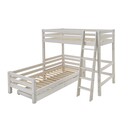 Kinder Hochbett Kiefer mit Einzelbett, Kombination 2 x 90x200 cm, weiß