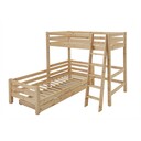 Kinder Hochbett Kiefer mit Einzelbett, Kombination 2 x 90x200 cm, natur