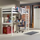 Pinocchio Hochbett massiver Buche weiß lackiert mit Tischplatte 200x60cm, ohne Lattenrost