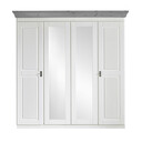 Kleiderschrank 4-türig Eva mit 2 Spiegeltüren 214x211x62cm, weiß, graue Absetzung