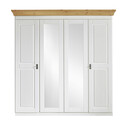 Kleiderschrank 4-türig Eva mit 2 Spiegeltüren 214x211x62cm, weiß Kranz gelaugt/geölt