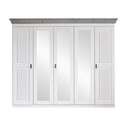 Kleiderschrank 5-türig Eva mit 3 Spiegeln 264x211x62cm, weiss, grau abgesetzt