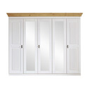 Kleiderschrank 5-türig Eva mit 3 Spiegeln 264x211x62cm, weiss, gelaugt abgesetzt