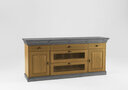 Landhaus Kommode Bergen mit 2 Türen und Glasschubladen 185 x 45 x 85 cm, gelaugt/grau