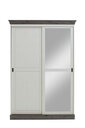 Schiebetürenschrank Kleiderschrank Bergen Kiefer Massiv 150 x 220 x 60 cm, weiß/grau