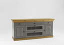 Landhaus Kommode Bergen mit 2 Türen und Glasschubladen 185 x 45 x 85 cm, grau/gelaugt
