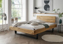 Cinall Massivholz Balkenbett Unika mit Metallkufe und Holzkopfteil 140 x 200 x 88 cm, Eiche