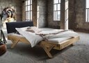 Cinall Unika Balkenbett Doppelbett mit Leder Kopfteil und Y-Bein Holz Fichte, 140 x 200 cm