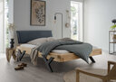 Balkenbett Doppelbett mit schwarzem Kopfteil und Y-Bein Metall Fichte, 140 x 200 cm