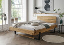 Balkenbett Bold mit Holzkopteil und Metall-Holz Kufe 140 x 200 x 88 cm, Eiche