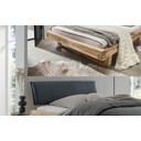 Cinall Unika Balkenbett Doppelbett mit Leder Kopfteil und Holz Kufe 140 x 98 x 200
