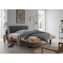 Cinall Unika Balkenbett Doppelbett mit Lederkopfteil und Holz-Metall Fuss Fichte, 140 x 200 cm