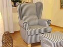 Horsens Ohrensessel Ella Sessel - blau/weiß gestreift - 85 x 110 x 100 cm