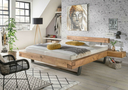 Schwebe Balkenbett Wildeiche Massivholz mit Metallgestell 140x200 cm