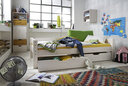 Einzelbett mit Bettschubkasten aus massiver Kiefer Lgfl. 90 x 200 cm, Absturzsicherung, Bettschubkasten