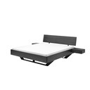 TPT Komplettbett Black Edition – Massives Wildeiche Doppelbett mit Holzkufe in Schwarz 140 x 200 cm, ohne Nachkommoden