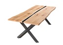TPT Harztisch mit natürlicher Baumkante und Diagonal X-Form Metallgestell Wildeiche/Schwarz - 180 x 100 x 78 cm