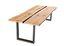 Harztisch von TPT – Massiver Esstisch mit Baumkante & U-Gestell Wildeiche/Schwarz - 180 x 100 x 75 cm