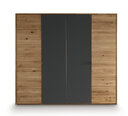 Holstebro Kleiderschrank Wildeiche mit Anthrazitglas | TPT 4-türig, 245 x 60,4 x 218,5 cm, Kassettenfront außen und Anthrazitglas matt mittig