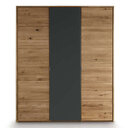 Holstebro Kleiderschrank Wildeiche mit Anthrazitglas | TPT 3-türig, 185,1 x 60,4 x 218,5 cm, Kassettenfront außen und Anthrazitglas matt mittig