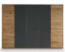 Holstebro Kleiderschrank Wildeiche mit Anthrazitglas | TPT 5-türig, 304,1 x 60,4 x 218,5 cm, Kassettenfront außen und Anthrazitglas matt mittig