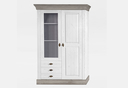Landhaus Vitrine Bergen Kiefer Massiv 107,5x163,4x45 cm, weiß / grau