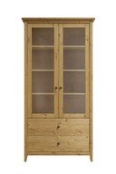 Kiefer Massivholz Doppelvitrine Wohnglücklich mit Glastür laugenfarbig - 101 x 200 x 40 cm